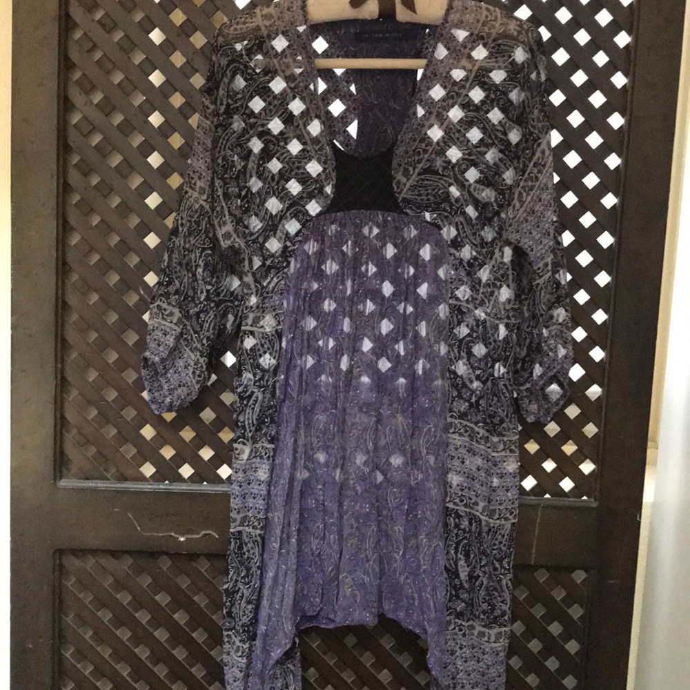 Silk Tunic in lavender and black